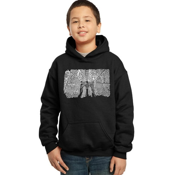LA Pop Art Boy's Word Art Hooded Sweatshirt - Brooklyn Bridge