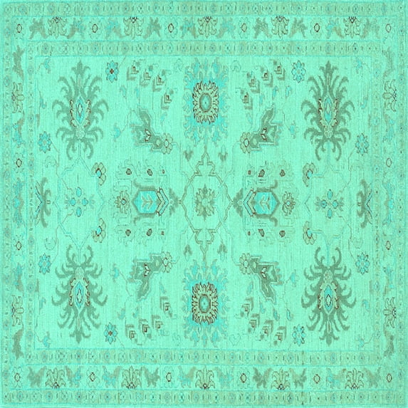 Ahgly Company Indoor Square Persian Turquoise Blue Traditional Area Rugs, 6' Square