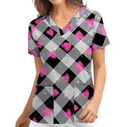 Snorda Scrubs Women Scrub Tops V-neck Working Uniform Printed Pockets Blouse