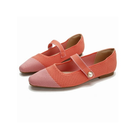 

Tenmix Ladies Dress Shoe Summer Flat Sandal Comfort Mary Jane Sandals Closed Square Toe Casual Shoes Womens Magic Tape Soft Sole Flats Orange 5