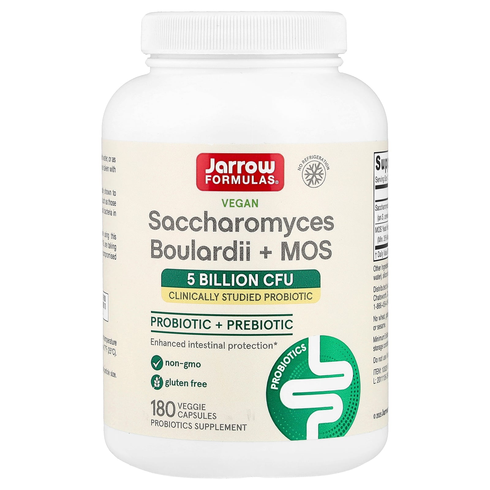 Jarrow Formulas Saccharomyces Boulardii + MOS Probiotics for Digestive Health and Intestinal Tract Support - 5 Billion CFU Per Serving - 180 Delayed Release Caps - Probiotic + Prebiotic - 180 Servings