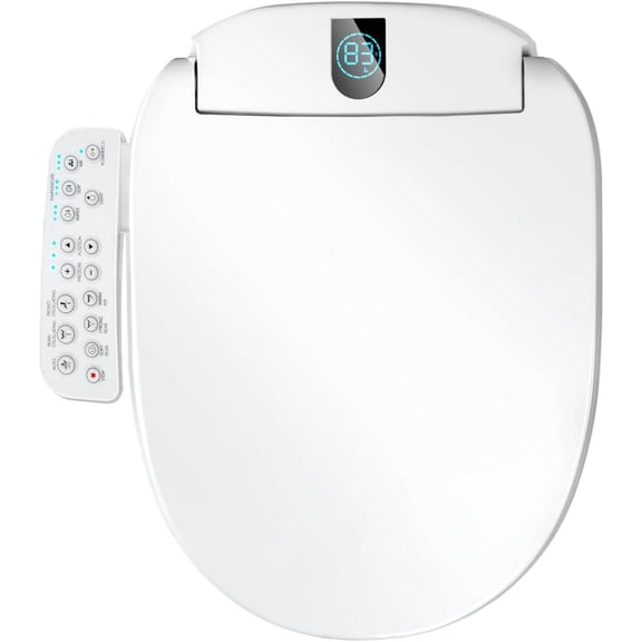 Round Bidet Toilet Seat, Smart Heated Toilet Seat with Warm Water and Dryer, Soft Close Bidet Seat with Adjustable Temperature, Stainless Steel Nozzle