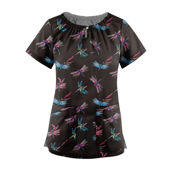 Vedolay Women Shirts Casual Short Sleeve Womens V Neck Puff Short Sleeve Pleated T Shirts Fashion Summer Tops Casual Tunic Blouse,Black XL