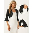 thumbnail image 2 of DARING DIVA Bell Sleeves Floral Lace Cardigan Cropped Shrug Tops S Black, 2 of 6
