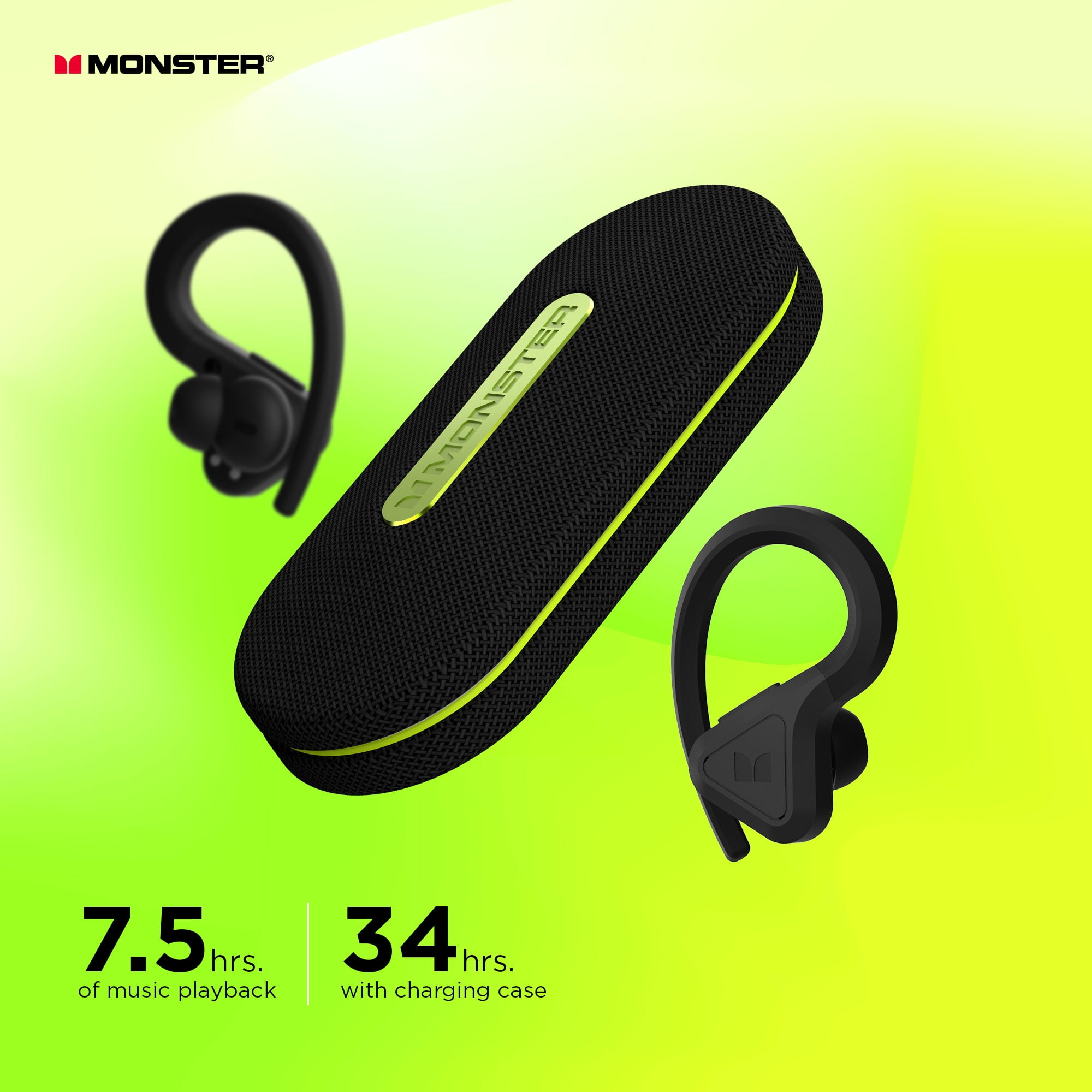 Monster DNA Fit 2.0 Wireless Earbuds, Noise Cancelling, Built-in Mic, Charging Case, Water Resistant