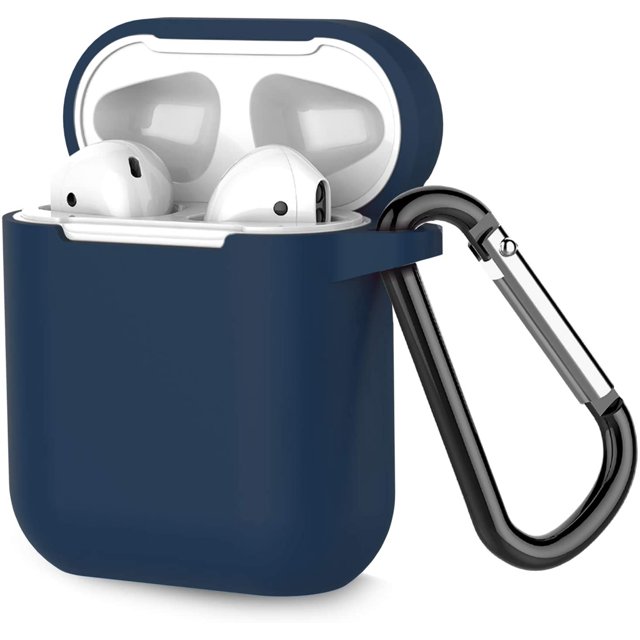 Coffea Protective Silicone Case with Keychain for AirPods 1 & 2 (Front LED Not Visible) (Navy Blue)