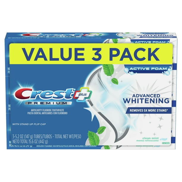 Crest Premium Plus Advanced Whitening Toothpaste, Mint, 5.2 oz, 3 Pk