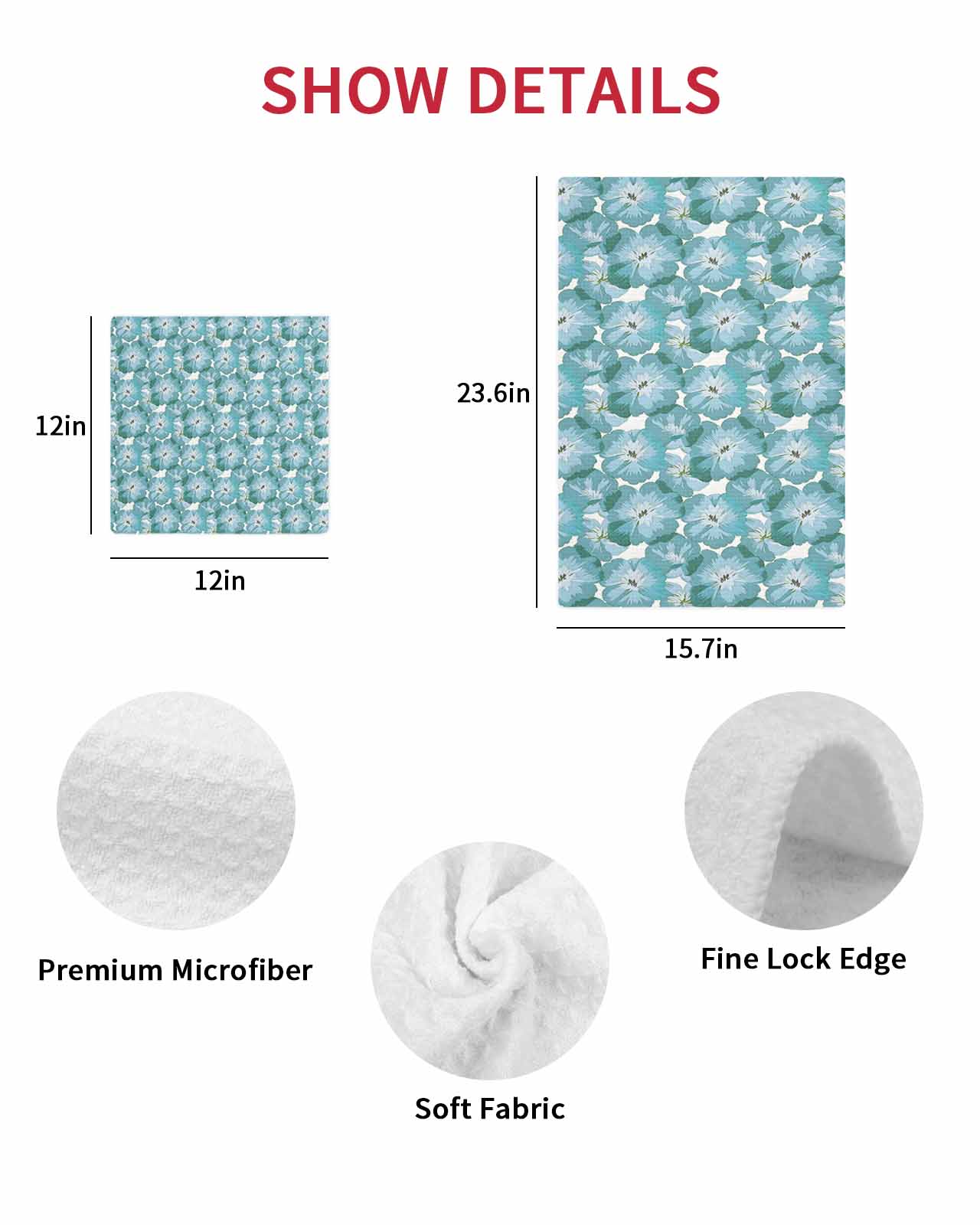 Summer Turquoise Flower Kitchen Dish Towels for Drying Dishes Set of 2, Spring Floral Botanical Rustic Waffle Weave Microfiber Terry Hand Tea Bathroom Towels Quick Dry & Absorbent Towel 15.7x23.6