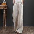 thumbnail image 2 of Cmfcve Women's Work Pants Drawstring Cotton Linen Lounge Pants Loose Casual Wide Leg Straight Pants with Pocket, 2 of 7
