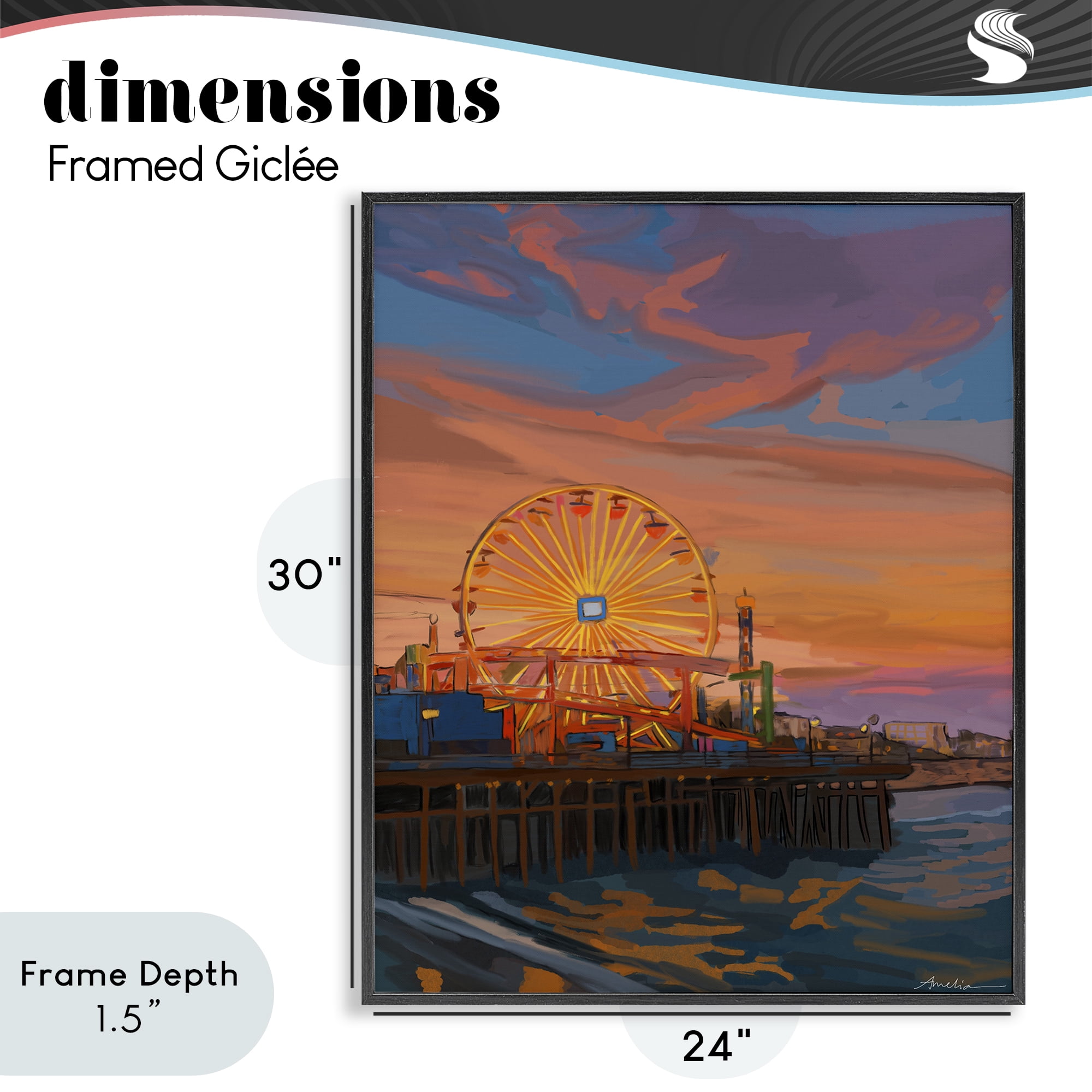 Stupell Industries Santa Monica Pier Sunset Black Framed Giclee Art, design by Amelia Noyes