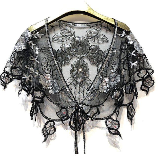 Wraps 2 Cape Châle en Maille Robe Wrap avec Étole à Paillettes pour Soirée Style Rétro Gatsb Élégant Femmes