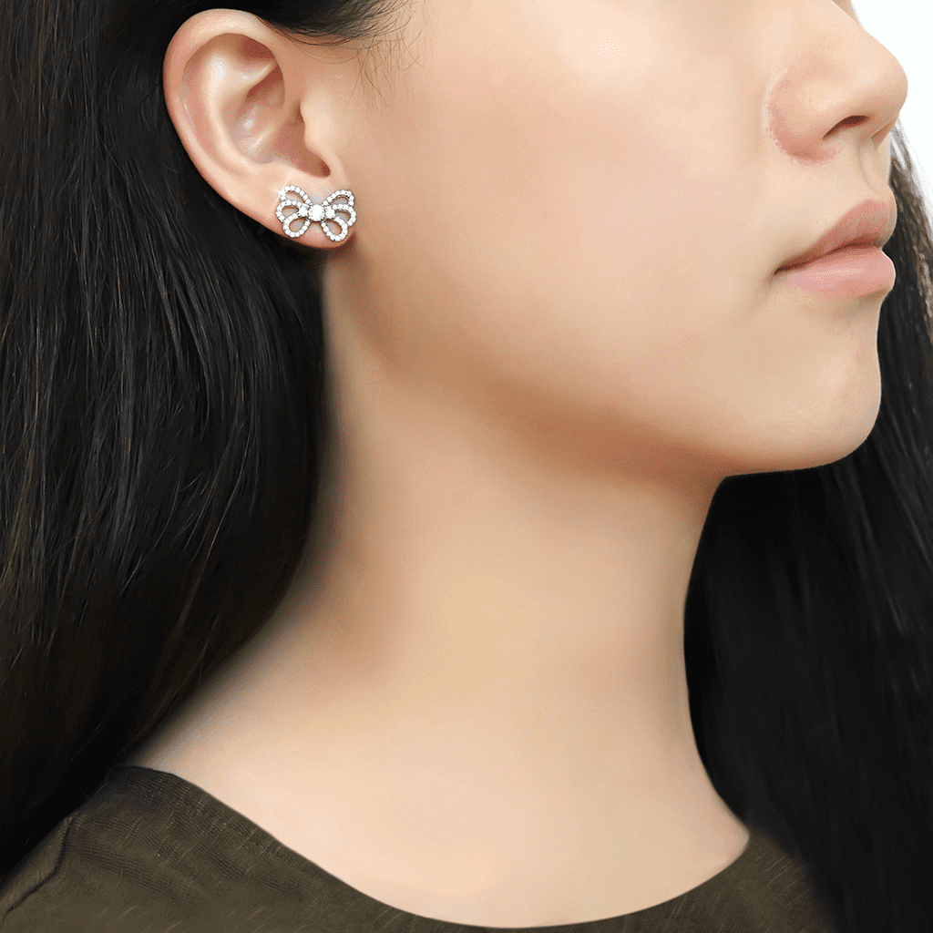 Women's Stainless Steel High polished CZ Clear Earrings