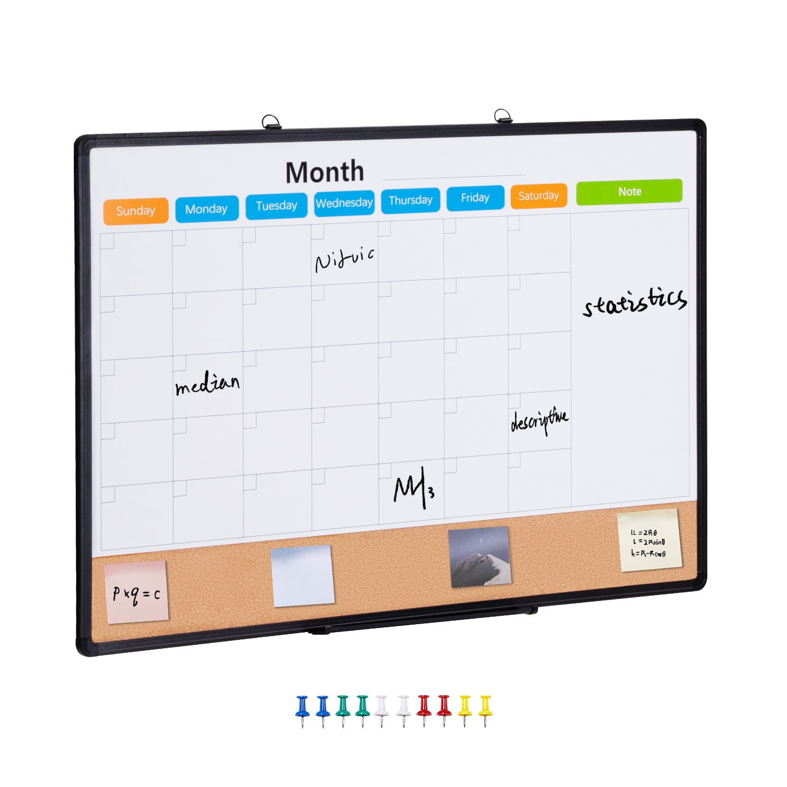 SKYSHALO 36"x 24" Combo Magnetic Whiteboard & Cork Bulletin Board with Aluminum Frame - Dual-Function Dry Erase and Pin Board for Wall - Suitable for Office, Home, School