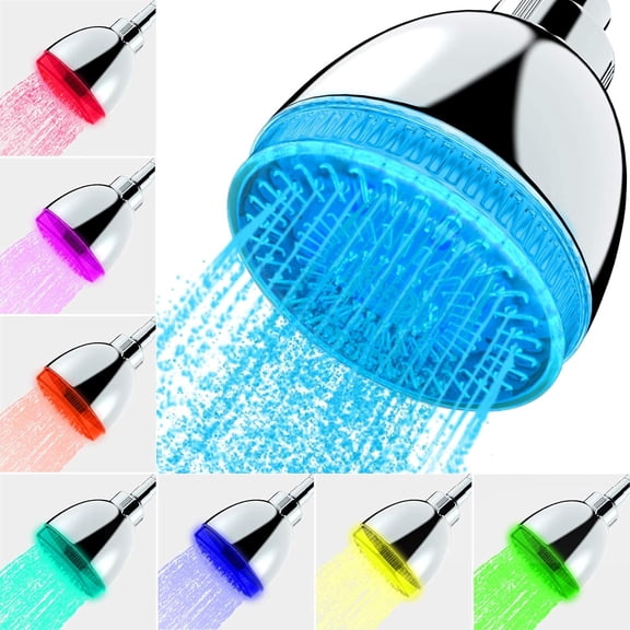 LED Shower Head, Shower Head with Light, 7 Color Flash Light Automatically Changing LED Fixed Showerhead for Bathroom Adjustable High Pressure Rain Shower Head Light up Adult Easy Installation