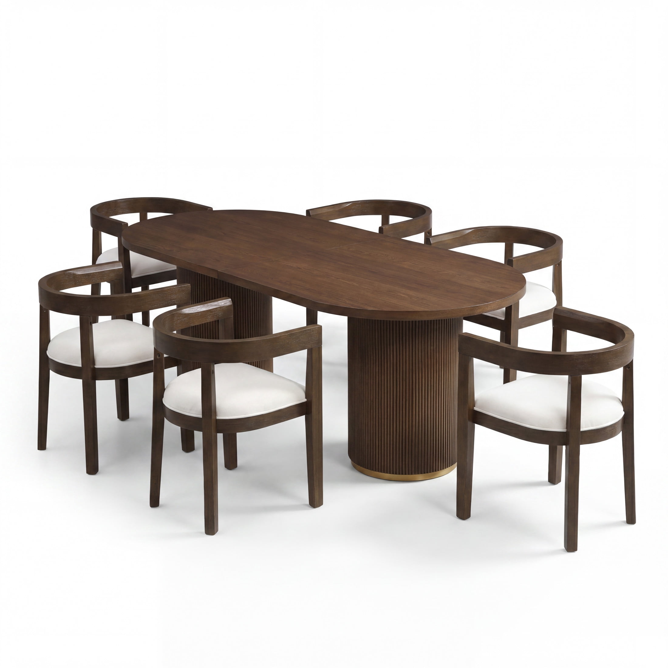 Christopher Knight Home 7-Piece Modern Dining Set, Oval Table with Upholstered Armchairs, Walnut