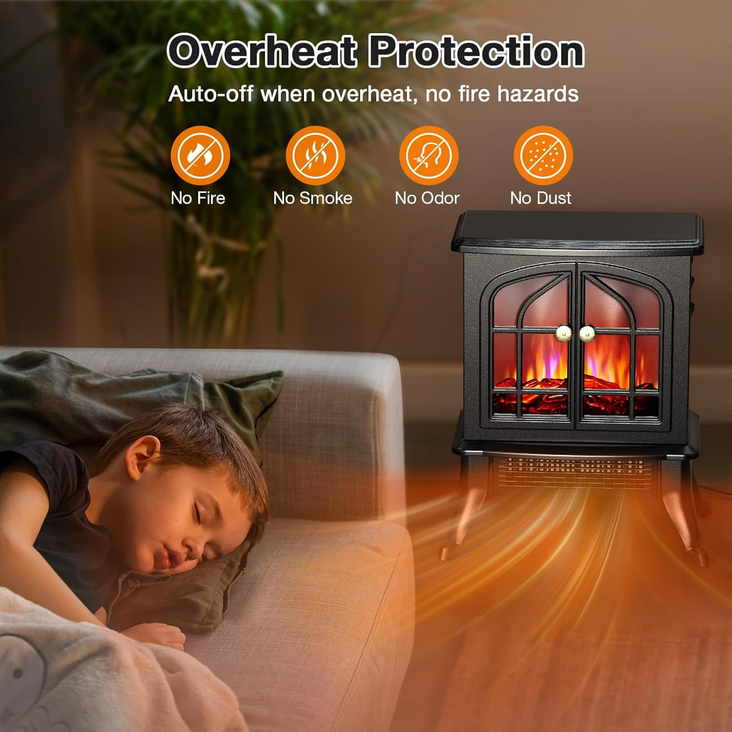 Nordic Hygge 1500-Watt Electric Fireplace Space Heater with 3s Fast Heating, 3D Flame Effect, Overheat Protection