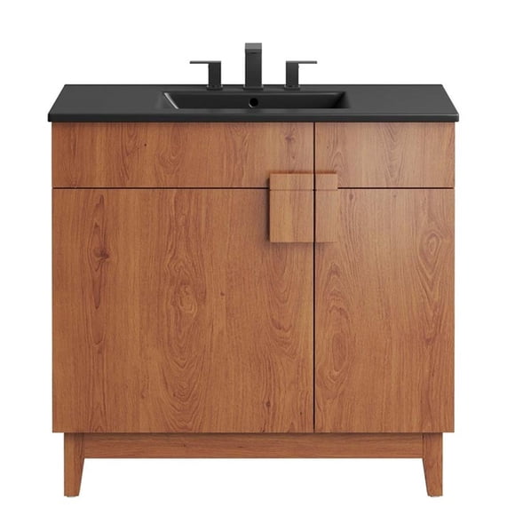 Pemberly Row 36" Wood Bathroom Vanity with Tapered Legs in Black/Walnut