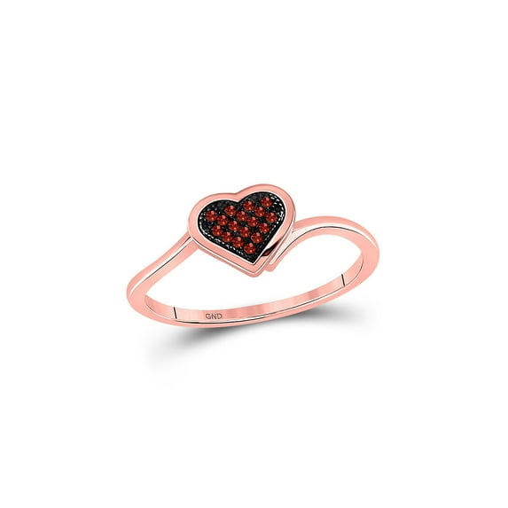 FB Jewels 10kt Rose Gold Womens Round Red Color Enhanced Diamond Heart Cluster Ring 1/20 Cttw
