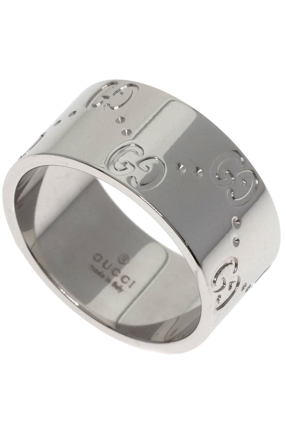 Pre-Owned Gucci GG Icon Wide #13 Ring, 18K White Gold, Women's GUCCI