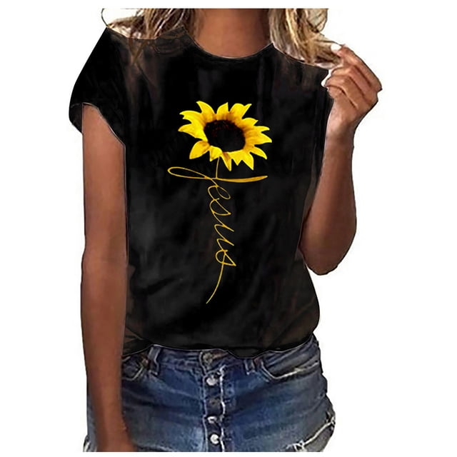 Birdeem T-Shirts à Manches Courtes Imprimé Tournesol pour Femmes et Filles Grande Taille