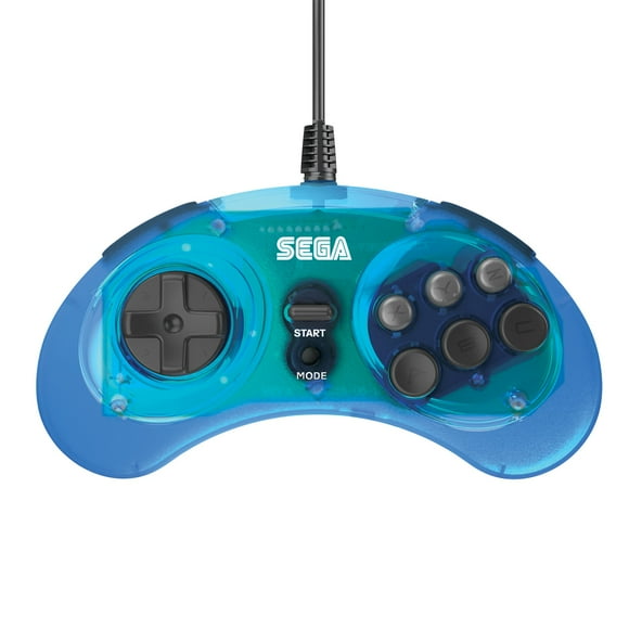 Retro-Bit Offical SEGA Genesis 8-button Arcade Pad USB Port Controller Gamepad for PC Mac - Clear Blue
