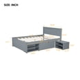 thumbnail image 4 of Full Bed with Storage Drawer, Solid Wood Platform Bed with 2-in-1 Convertible Night Stand-2 Shelves, No Box Spring Needed, Easy Assembly, Gray, 4 of 8