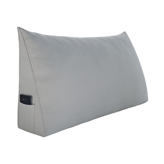 WOWMAX Large Reading Bed Wedge Pillow, Triangular Upholstered Headboard, Backrest Back Support for Sitting Up in Bed With Removable Linen Grey Cover, California King