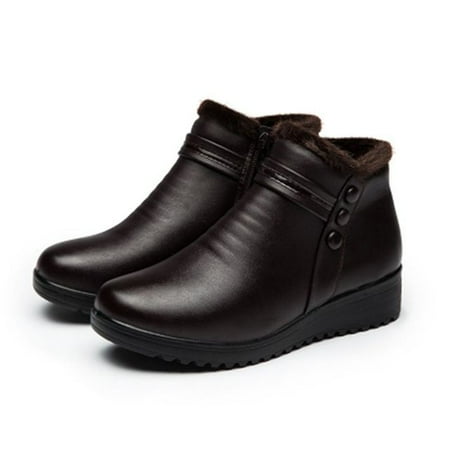 

GKTINOO 2022 Fashion Winter Boots Women Leather Ankle Warm Boots Mom Autumn Plush Wedge Shoes Woman Shoes Big Size 35-41