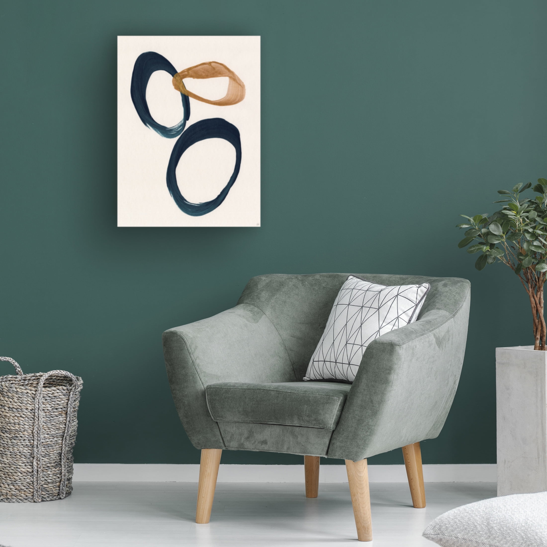 Canvas Wall Art - Line and Brush 'Blue 2 Gold 1 Circles 3' Wall Art for Living Room, Bedroom, or Office Décor by Trademark Fine Art - 18 x 24 Inches