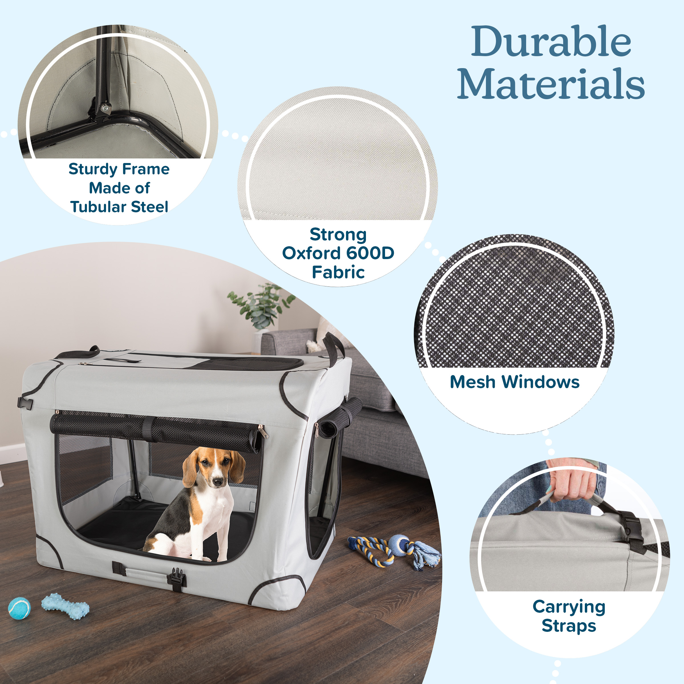PETMAKER Soft Dog Crate with Divider Panel - Collapsible Dog Crate for Medium Dogs (Gray)