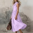 thumbnail image 6 of Dress Summer Ndbuld Ladies' Casual And Fashionable Solid Color Sleeveless Button Up Lapel Dress Purple S, 6 of 6