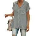 thumbnail image 1 of Calzi Women Short Sleeve Tops Comfy Blouse Boho Loose T-Shirt Lapel Neck Button Down Shirts Tee Summer Cardigan Tunic Top, 1 of 2