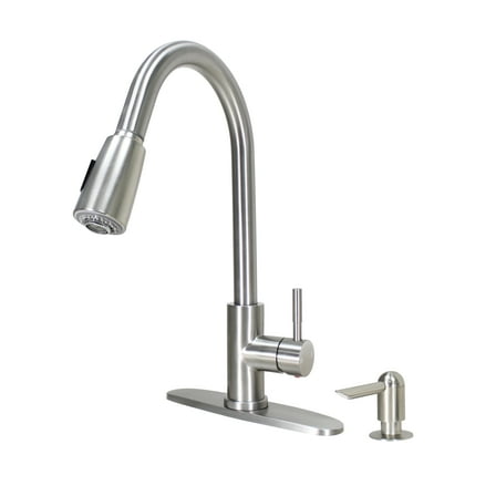 Better Homes & Gardens Elmont High Spout Single Handle Pull Down Kitchen Faucet with Soap Dispenser, Satin Nickel