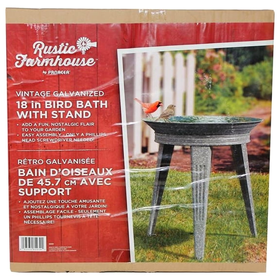 Panacea Galvanized Vintage Style Metal Bird Bath and Pedestal Stand, Gray