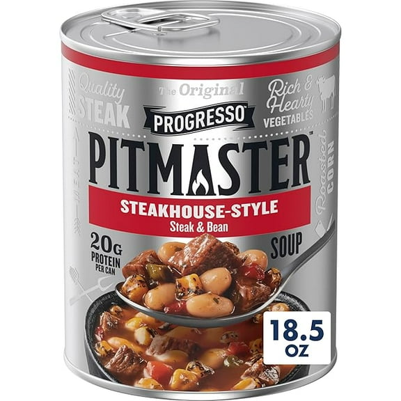 Pack of 1 Progresso Pitmaster Steakhouse Style Steak and Bean, Gluten Free, Canned Soup, 18.5 oz