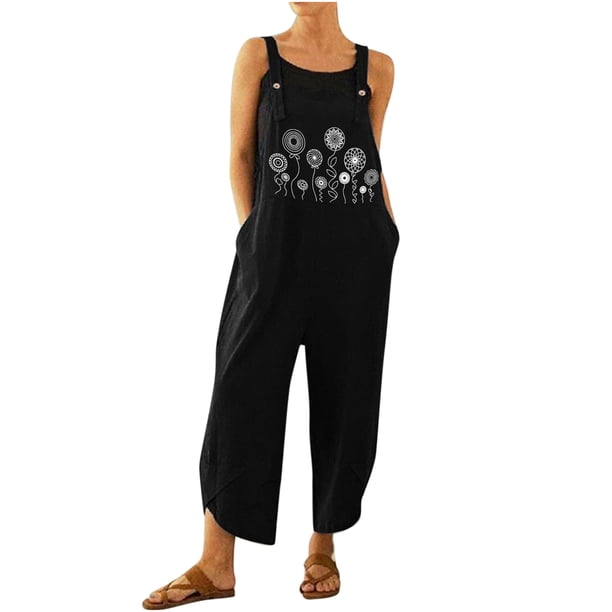 Mameluco Con Bolsillo Estampado Informal A La Moda Para Mujer Mono Largo Con Botones Y Correa Odeerbi ODB-6