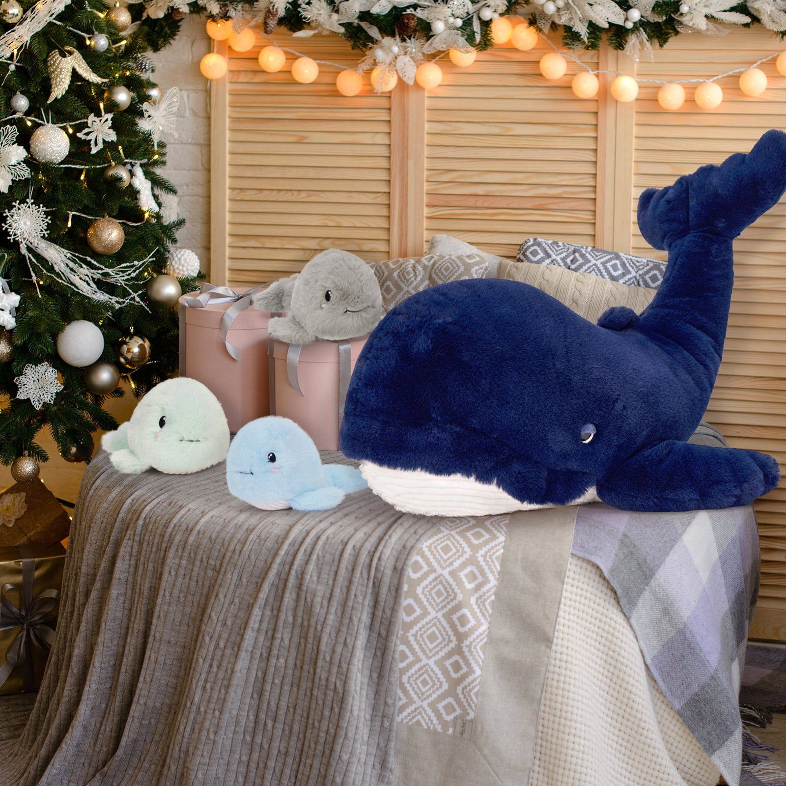 MaoGoLan 4pcs Blue Whale Stuffed Animals 19'' Giant Whale With 3 Whale Babies Plush Toy