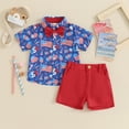 thumbnail image 2 of Okbabeha 4th of July Baby Boy Outfit America Flag Short Sleeve Buttom Down Shirt and Shorts Fourth of July Clothes, 2 of 6