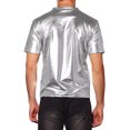 thumbnail image 3 of INSPIRE CHIC Men's Metallic Shiny Nightclub Short Sleeve Party Disco T-Shirt XL Bright Silver, 3 of 6
