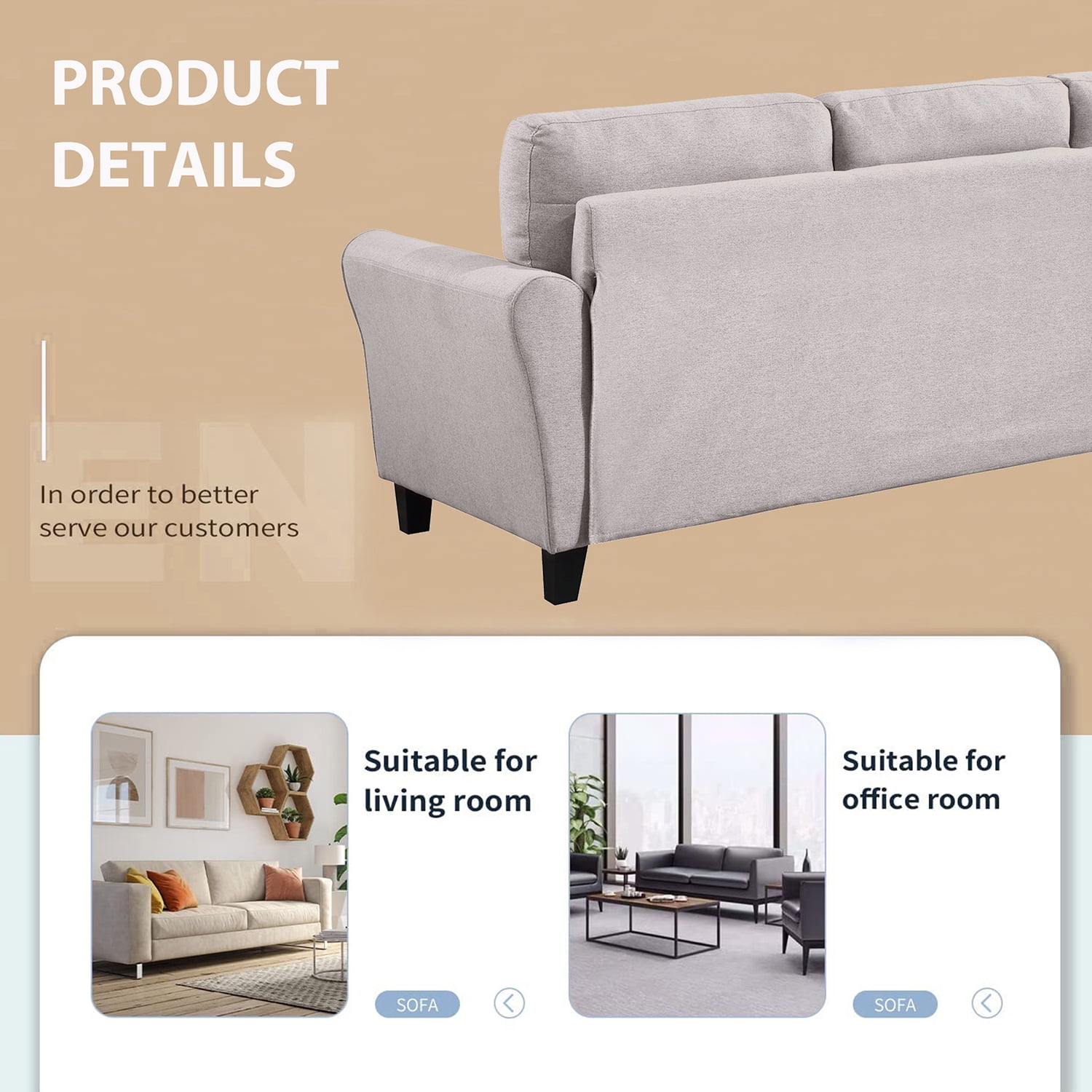 Kadyn Modern Living Room Sofa Set, 2 Piece Living Room Linen Sofa Set with 1+3-Seat Sofa, Modern Upholstered Couch Furniture for Home, Light Grey