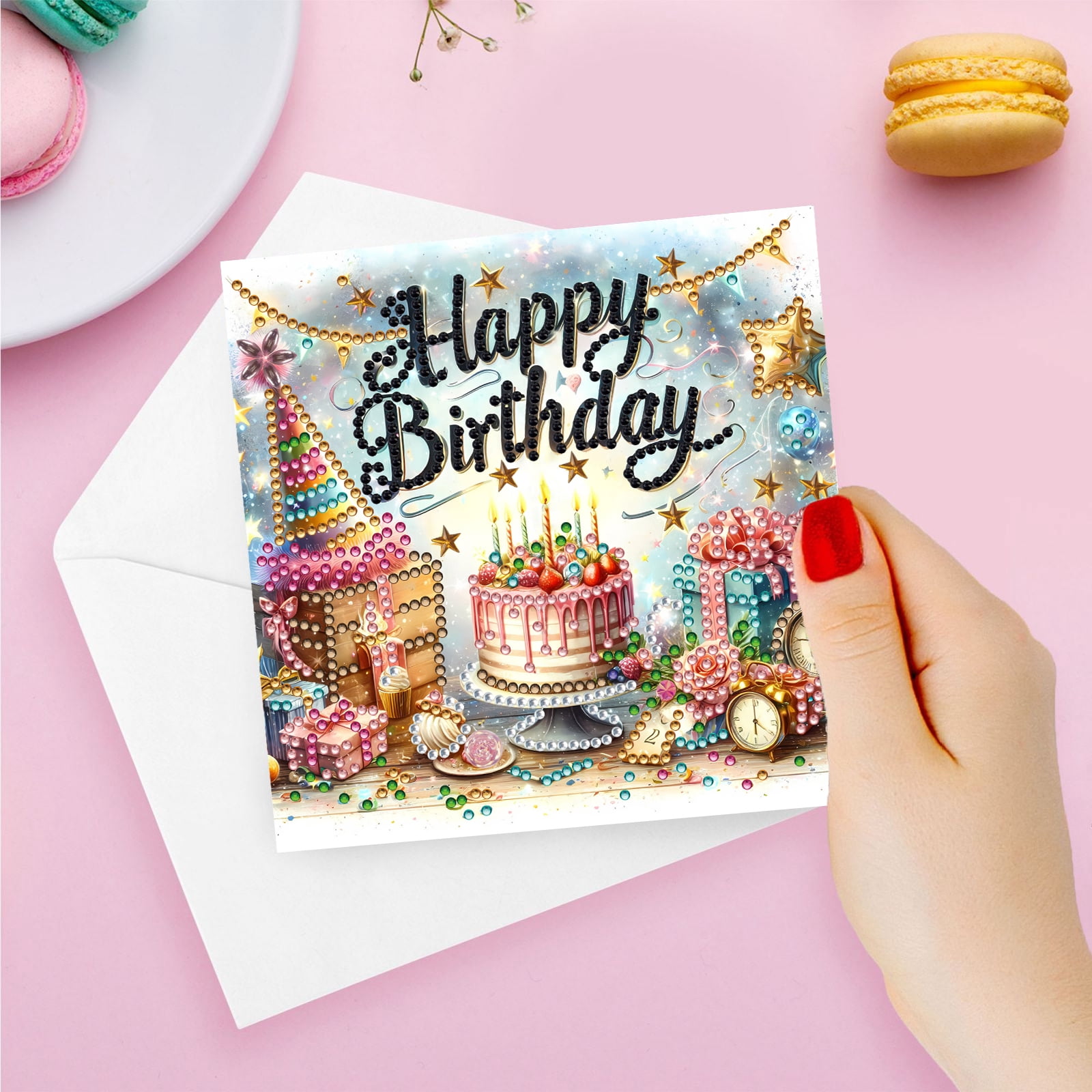 FLOPESN 6Pcs DIY Folding Greeting Card Diamond Art Painting Creative Design Blessing Card Set for Birthday Crafts Gift-Birthday Party