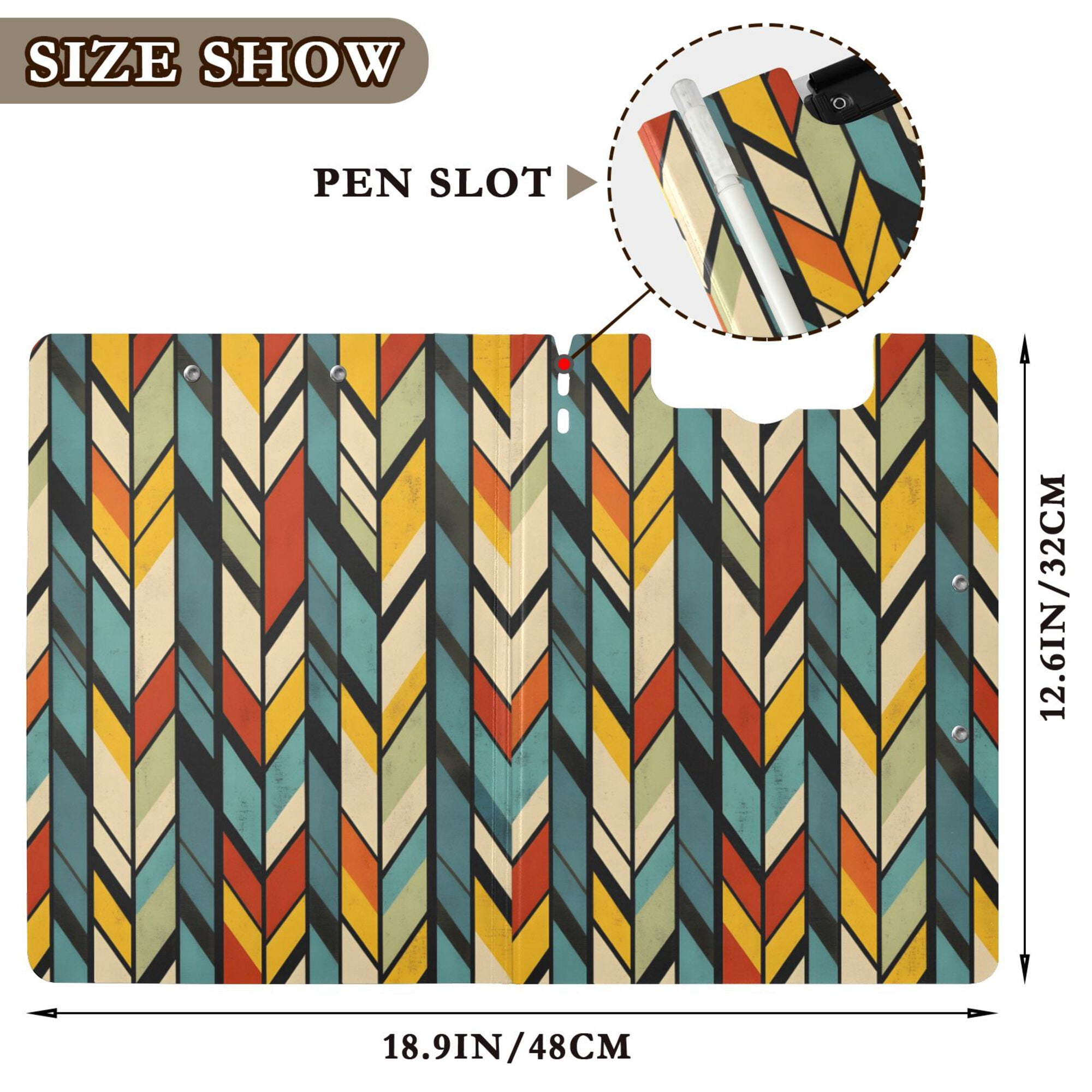 FORMRS A4 Clipboard Folder with Pen Holder Horizontal Foldable School Office Binder, Yellow Geometric