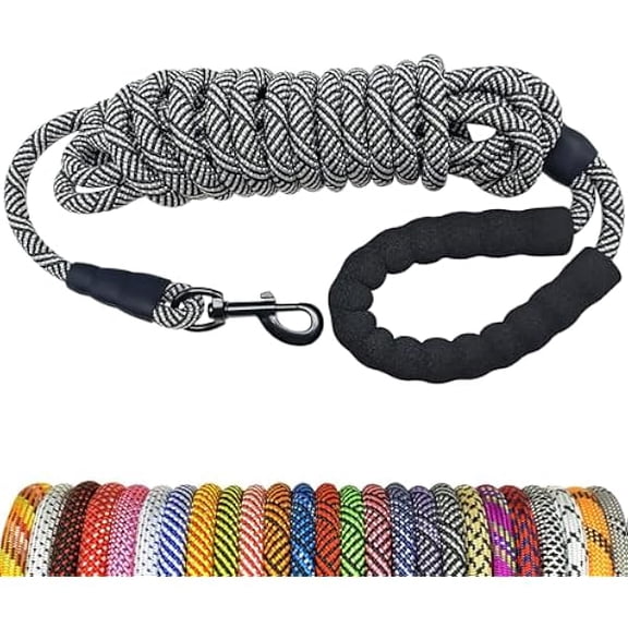 Eryueer 30ft Long Rope Dog Leash, 3/4/5/6/7/8/10/12/15/20/30FT Lengths Dog Lead Nylon Pet Leash, Soft Padded Handle Thick Lead Training Leashes for Large Medium Dogs (30ft * 1/2", Black)