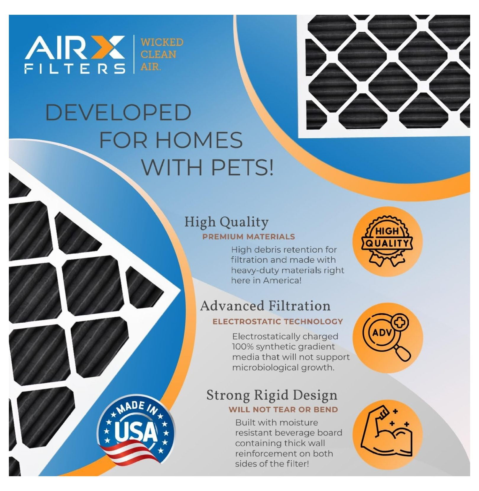 WICKED CLEAN AIR. 16x20x1 Air Filter Odor Carbon Filter MERV 8 HVAC Furnace Filters 6 Pack