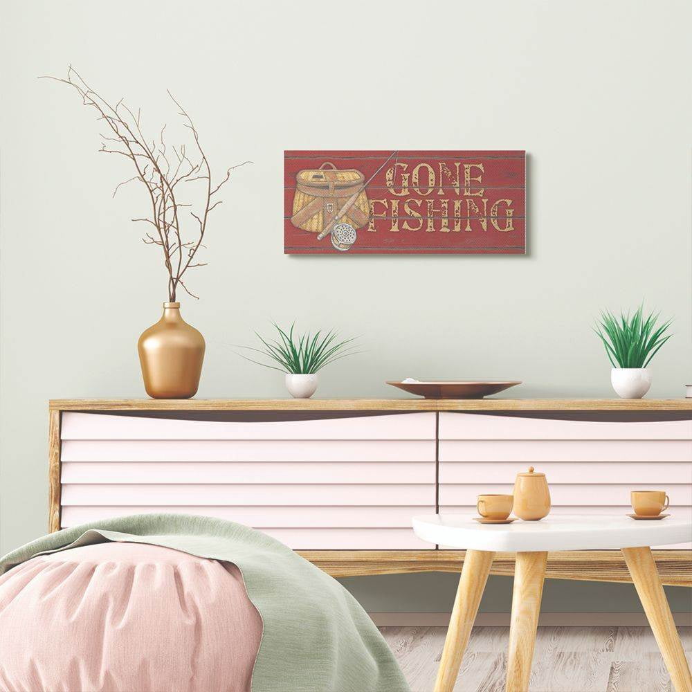 Stupell Industries Gone Fishing Country Home Yellow Red Word Design Canvas Wall Art by Stephanie Workman Marrott