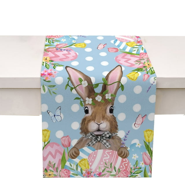 Dsscvnef Easter Bunny Egg Pattern Linen Print Kitchen Dining Room Insulated Decorative Placemat(J) Teal Table Holiday Table 120 Inches Long