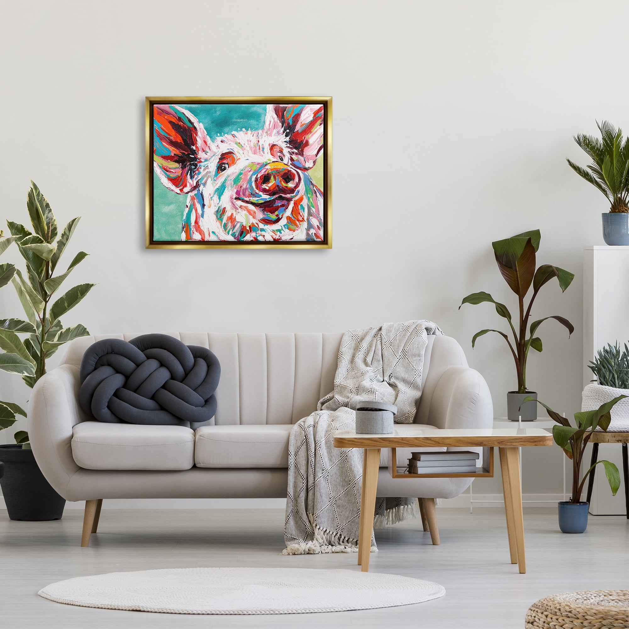 Stupell Industries Brightly Painted Pig Metallic Gold Framed Floating Canvas Wall Art, 24x30, by Carolee Vitaletti