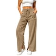 thumbnail image 7 of Levmjia Women Wide Leg Corduroy Pants High Waisted Drawstring Lounge Pants with Pockets Solid Color Casual Long Trousers, 7 of 7