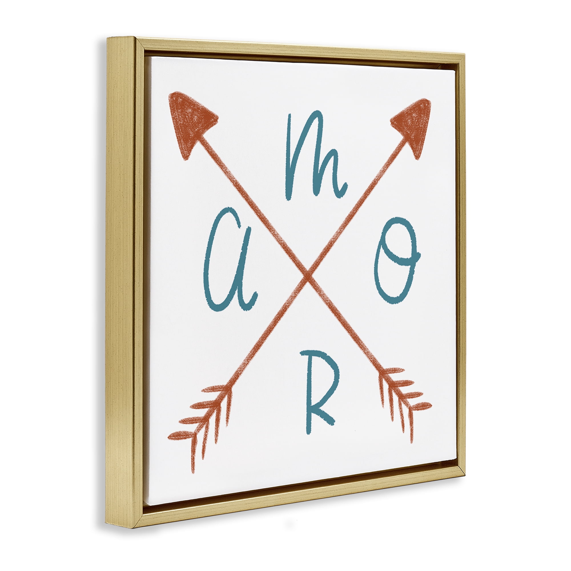 Stupell Industries Amor con Flechas Cruzadas Typography and Symbols Painting Gold Floater Framed Art Print Wall Art, 18 x 18