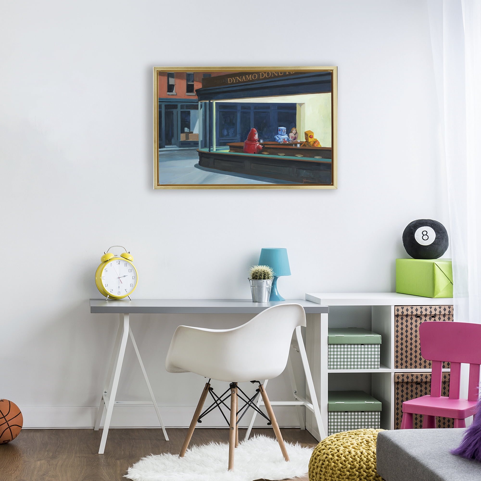 Stupell Industries Robots in Donut Shop Gold Framed Floater Canvas Wall Art, design by Eric Joyner